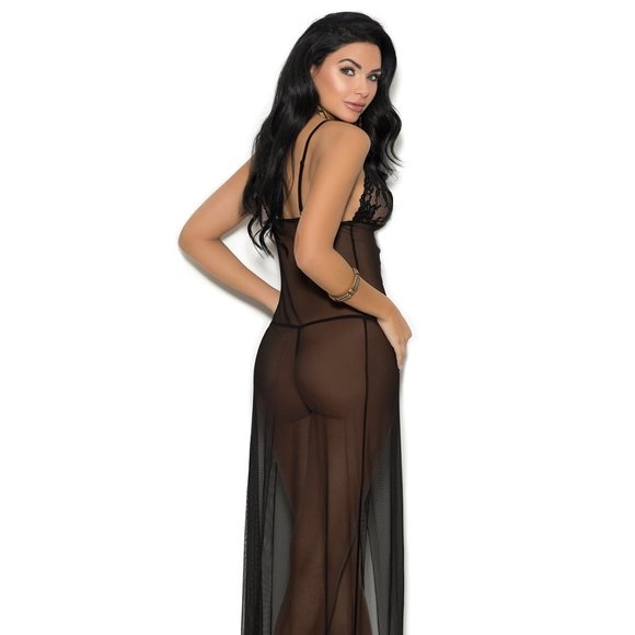 Long mesh gown features front slit - Picture 3 of 5